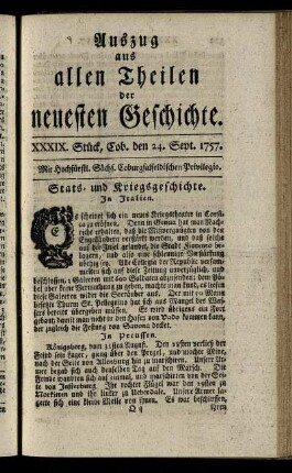 XXXIX. Stück, Cob. den 24. Sept. 1757.