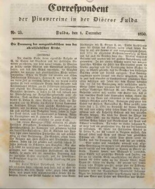 Nr. 23. Fulda, den 1. December 1850.