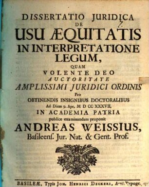 Diss. iur. de usu aequitatis in interpretatione legum : [pro grad.]