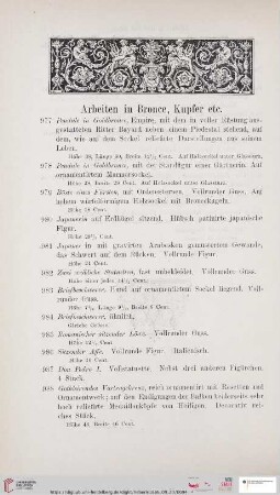 Arbeiten in Bronce, Kupfer etc. (Nr. 977 - 1089)
