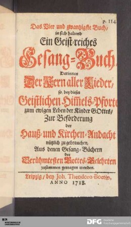 Das Vier und zwanzigste Buch. Ein Geist-reiches Gesang-Buch