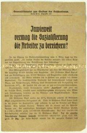 Flugschrift des Generalsekretariats zum Studium des Bolschewismus betreffend die Sozialisierung