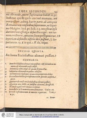 Decisio Quinta. An bona Ecclesiastica alienari possint?