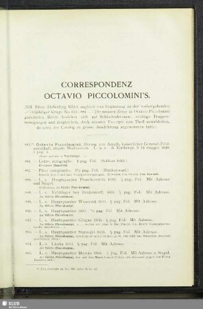 Correspondenz Octavio Piccolomini´s