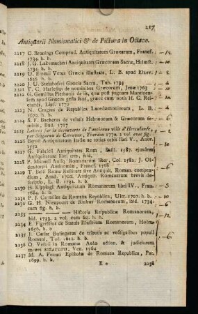 217-237, Antiquarii Numismatici & de Pictura in Octavo. - Autores Graeci & Latini & Poetae in Octavo.