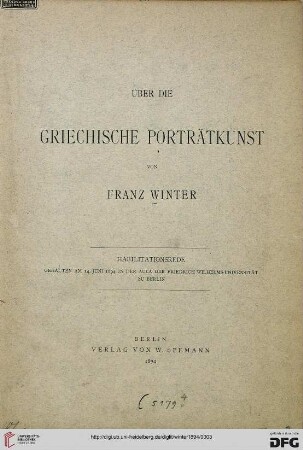 Über die griechische Porträtkunst : Habilitationsrede