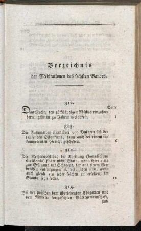 Verzeichnis der Meditationen des sechsten Bandes