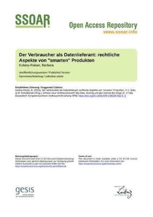 Der Verbraucher als Datenlieferant: rechtliche Aspekte von "smarten" Produkten