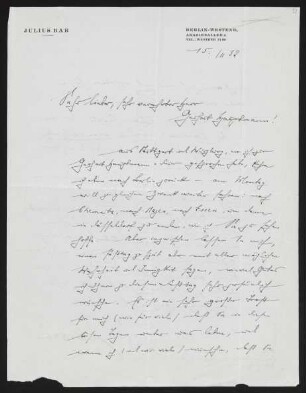 Brief von Julius Bab an Gerhart Hauptmann
