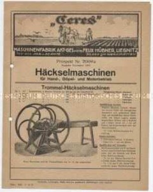 Häckselmaschinen für Hand-, Göpel- und Motorbetrieb