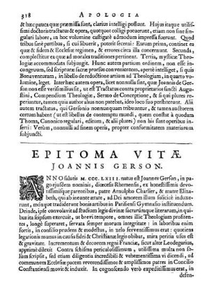 Epitoma Vitæ Joannis Gerson.