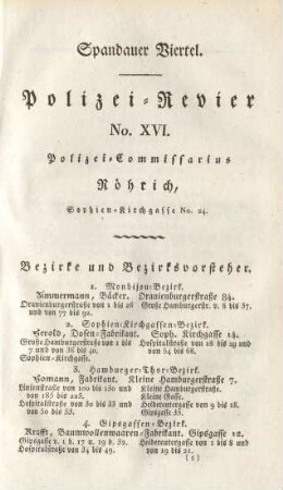 Spandauer Viertel. Polizei-Revier No. XVI