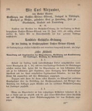 39. Revidirte Geschäftsordnung für den Landtag