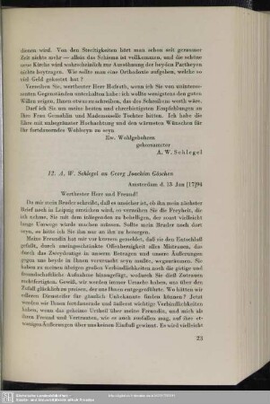 August Wilhelm von Schlegel an Georg Joachim Göschen, Amsterdam, 13.01.1794