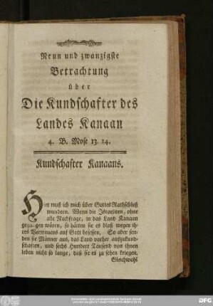 Neun und zwanzigste Betrachtung über Die Kundschafter des Landes Kanaan 4. B. Mose 13. 14.