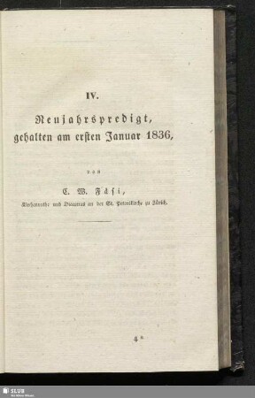 IV. Neujahrspredigt, gehalten am ersten Januar 1836