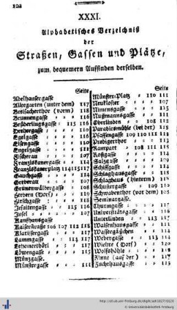 Alphabethisches Verzeichniß der Straßen, Gassen und Plätze