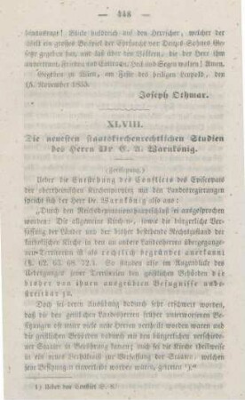 448-457 Die neuesten staatskirchenrechtlichen Studien des Herrn Dr. L. A. Warnkönig : Fortsetzung