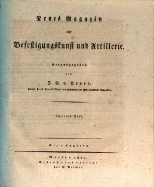 Neues Magazin für Befestigungskunst und Artillerie. 2. 1821