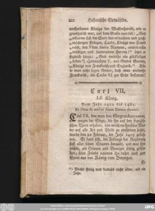 Carl VII, LII König. Vom Jahr 1422 bis 1462.