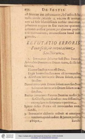 Refutatio erroris Pontificii, de invocatione Sanctorum.