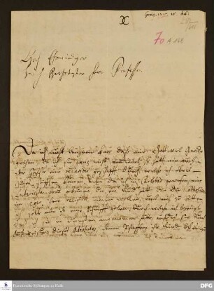 Brief von Heinrich II. von Reuß-Obergreiz an August Hermann Francke.