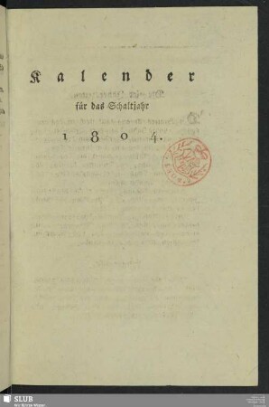 Kalender für das Schaltjahr 1804