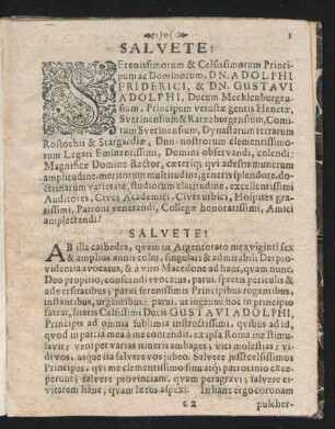 Salvete! Serenissimorum & Celsissimorum Principum ac Dominorum ...