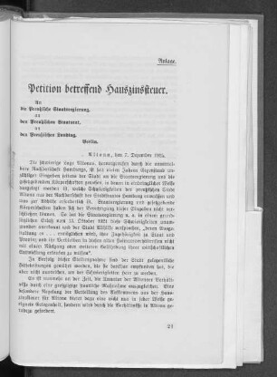 Petition betreffend Hauszinssteuer.