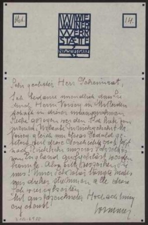 Schreiben an Hermann Muthesius (Brief)
