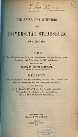 Die Feier der Stiftung der Universität Strassburg am 1. Mai 1875