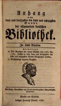 Allgemeine deutsche Bibliothek. [86,a,]5,1. [1789] = Anhang zu Bd. 53 - 86, Abt. 5,1