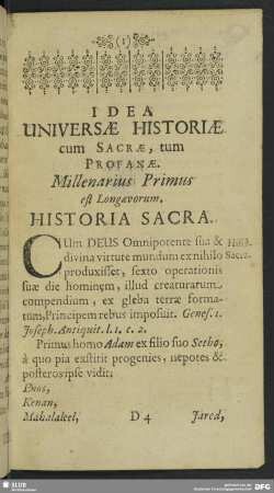 Idea Universae Historiae cum Sacrae, tum Profanae