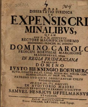 Diss. iur. de expensis criminalibus