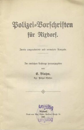 Polizei-Vorschriften für Rixdorf
