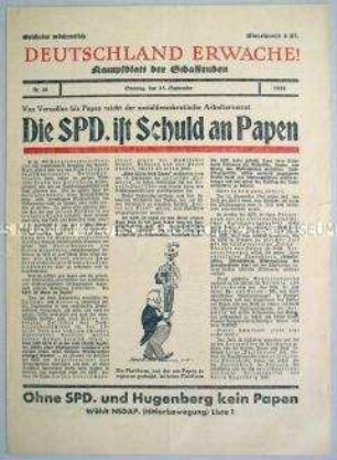 NS-Wochenblatt "Deutschland erwache!" mit scharfer Polemik gegen die SPD und das System der Weimarer Republik