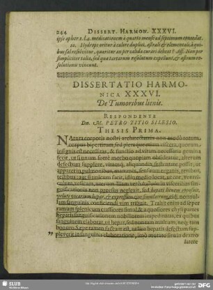 Dissertatio Harmonica XXXVI. De Tumoribus lienis
