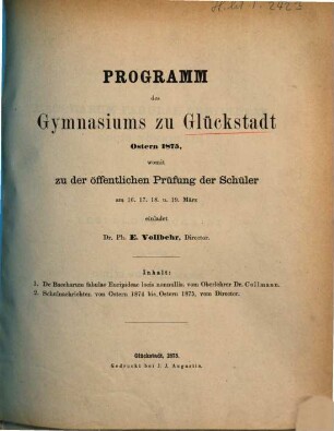 Programm des Königlichen Gymnasiums zu Glückstadt : Ostern ..., 1874/75 (1875)