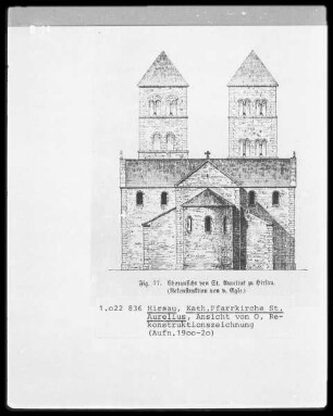Hirsau, Katholische Pfarrkirche Sankt Aurelius; Ansicht von Osten, Rekonstruktionszeichnung