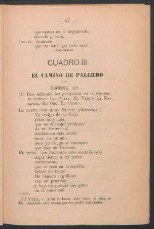 Cuadro III : El camino de Palermo