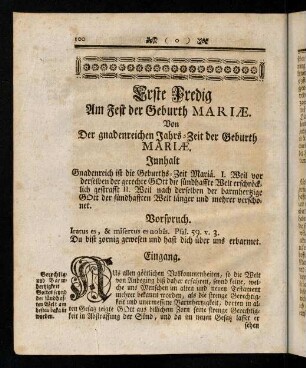100-102, Innhalt; Vorspruch; Eingang; Vortrag und Abtheilung
