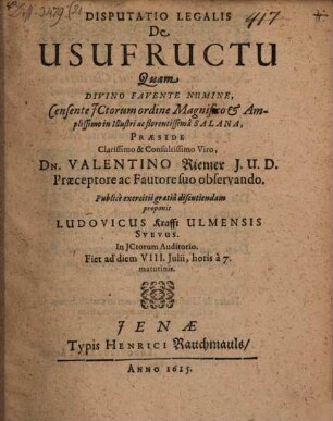 Disputatio legalis de usufructu