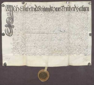 Gültbrief Elisabeth Trautz von Dillstein gegen die geistliche Verwaltung von Pforzheim