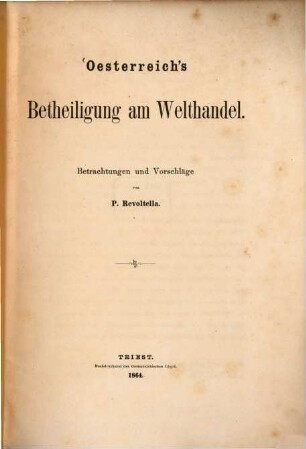 Oesterreich's Betheiligung am Welthandel