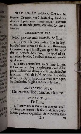 Subsectio VII. Modi praecavendi incendia & fures