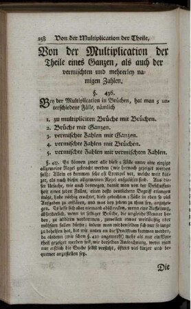 Von der Multiplication der Theile eines Ganzen, als auch der vermischten und mehrerley namigen Zahlen.