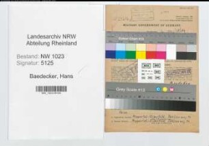 Entnazifizierung Hans Baedecker , geb. 27.12.1911 (Kaufm.Vertreter)