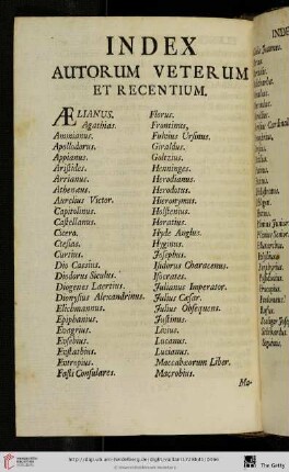 Index autorum veterum et recentium