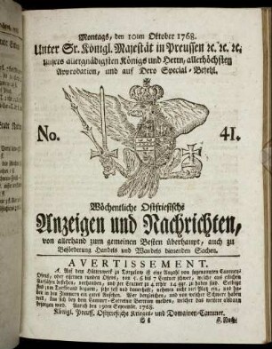 No. 41. Montags, den 10ten Oktober 1768.