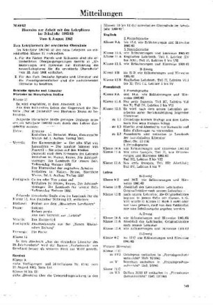 Hinweise zur Arbeit mit den Lehrplänen im Schuljahr 1962/63 : 89/62 vom 8. August 1962 ; [Mitteilungen]